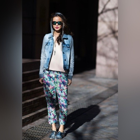 Anthropologie Sam & Lavi xs Floral Split‎ Hem Pant Bright Multicolor 100% Rayon - Picture 6 of 10